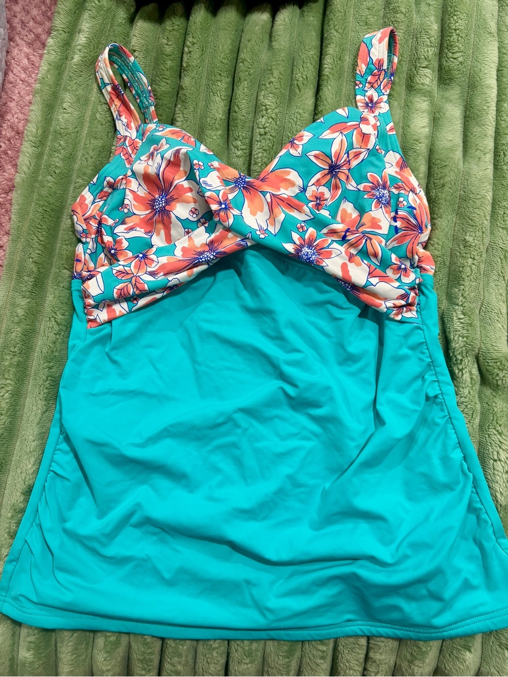 Lands' End Turquoise Floral Tankini Top 4